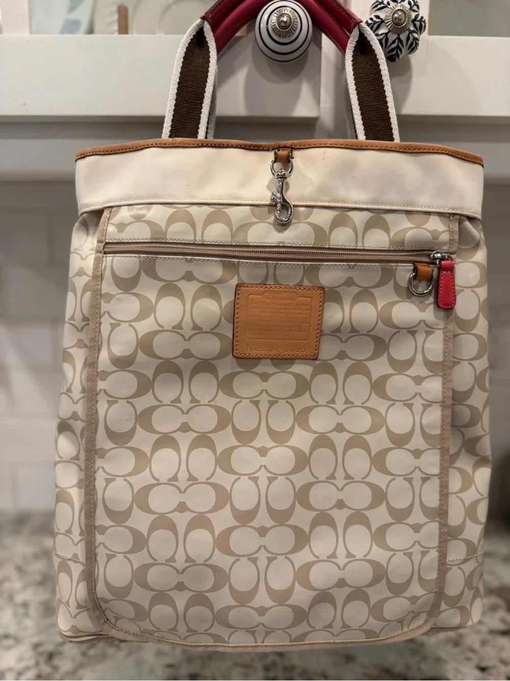 Coach y2k Canvas Backpack in Beige with Tan Trim